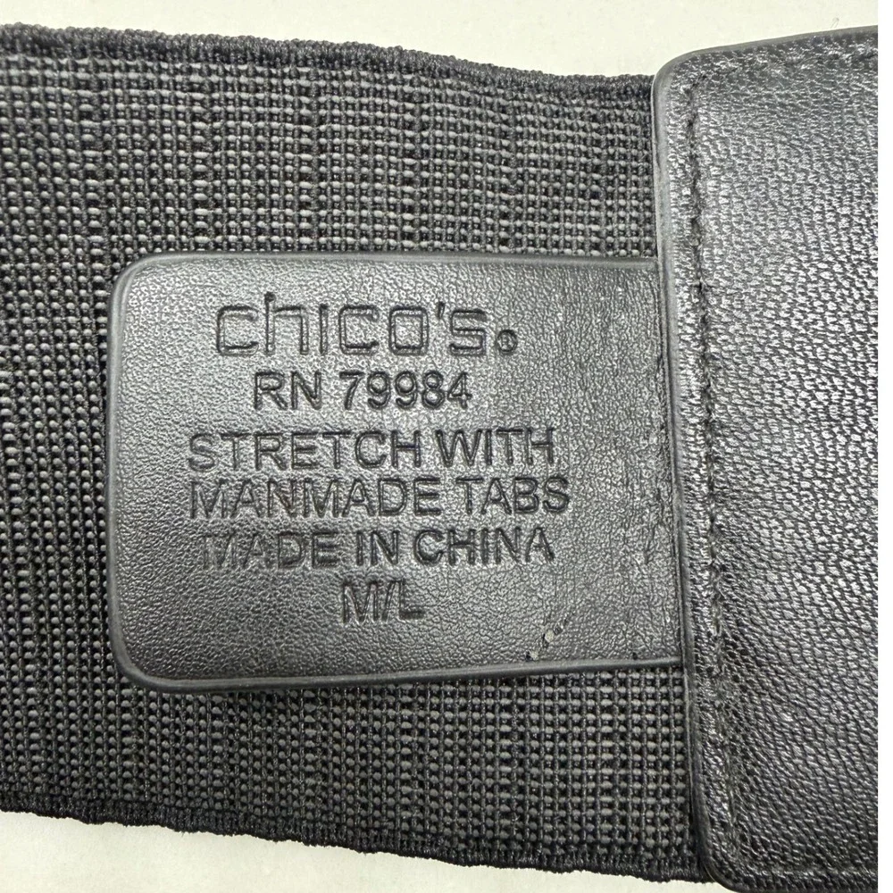 Chicos‎ Black Wide Stretch Belt Waist Cinch Size M/L Silver O Ring Toggle Buckle